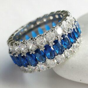 CZ Sapphire Eternity Band Ring in Sterling Silver size 8